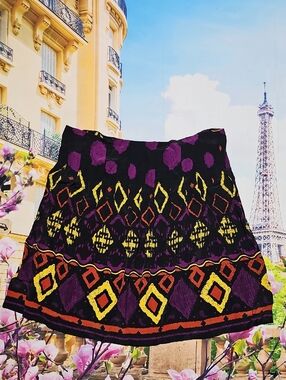 Dolce Vita Colorful Geometric Skirt Black‎ Purple Printed A-Line Size Small